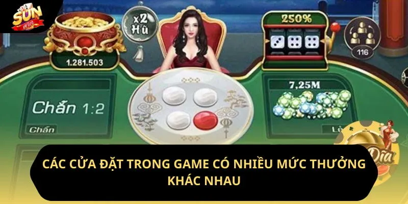 Hướng Dẫn Chơi Xóc Đĩa Trực Tuyến Tại Sunwin 3 Sunwin Các cửa đặt trong game có nhiều mức thưởng khác nhau